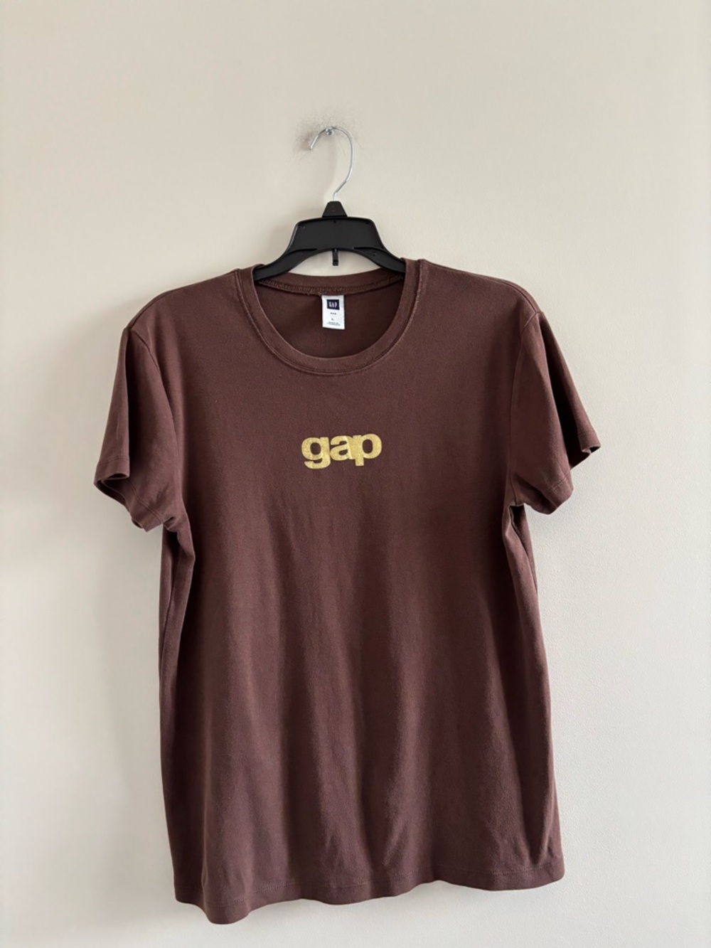 Y2K GAP T-Shirt Brown Gold Logo Cotton Short Sleeve Basic Women L Casual Classic - Picture 10 of 10